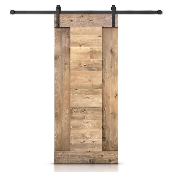 CALHOME 30 in. x 84 in. Light Brown Stained DIY Knotty Pine Wood Interior Sliding Barn Door with Hardware Kit