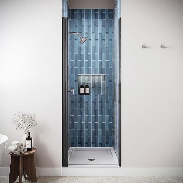 Alento 30in.Wx 76in.H Semi-Frameless Pivot Shower Door, Crystal Tech Treated 1/4 in. Clear Glass, Matte Black Hardware