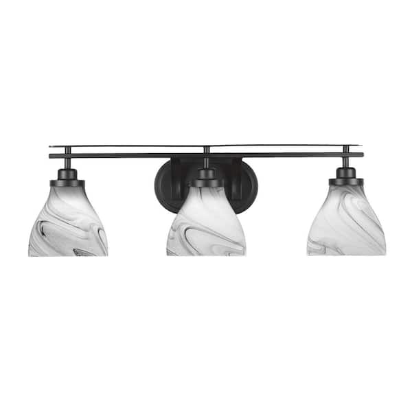 Unbranded Monroe 28.25 in. 3-Light Matte Black Vanity-Light 6.25 in. Onyx Swirl Glass Shade No Bulbs Included