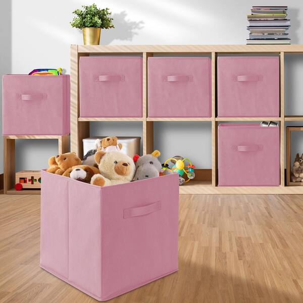 Casafield Pink 13 in. x 13 in. Fabric Collapsible Cubes Decorative