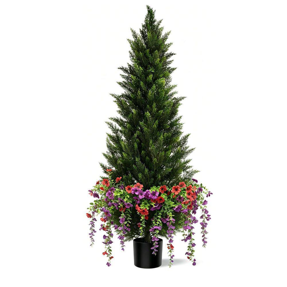 Artificial Spring Tree Vitalismo 5 ft. Artificial Cedar Tree with Spring Red Purple Fake ...