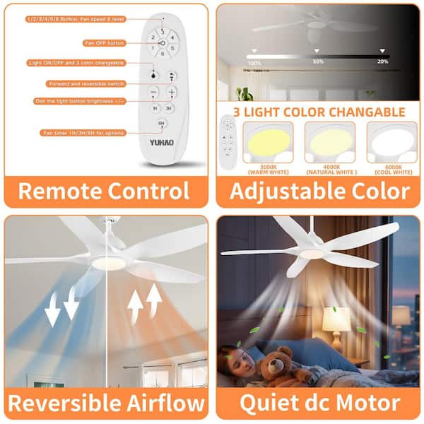 Modern Series 60 in. White Downrod Mount Standard Ceiling Fan with Integrated LED Light and Remote,Reversible Airflow