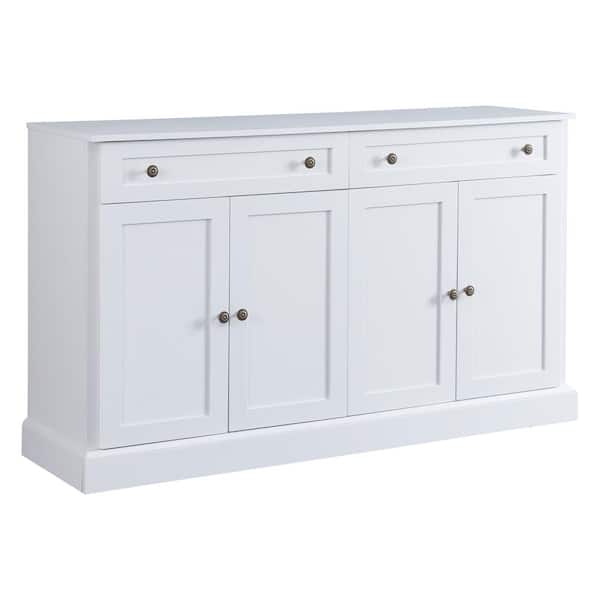 Runesay 60 in. W x 15.7 in. D x 33.9 in. H White MDF Ready to Assemble Kitchen Cabinet Sideboard with 2 Drawers and 4 Doors