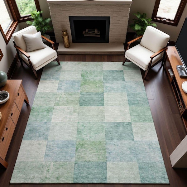 Mayfield Premium Machine Washable Abstract AMF1255 Seafoam 8 ft. x 10 ft. Area Rug