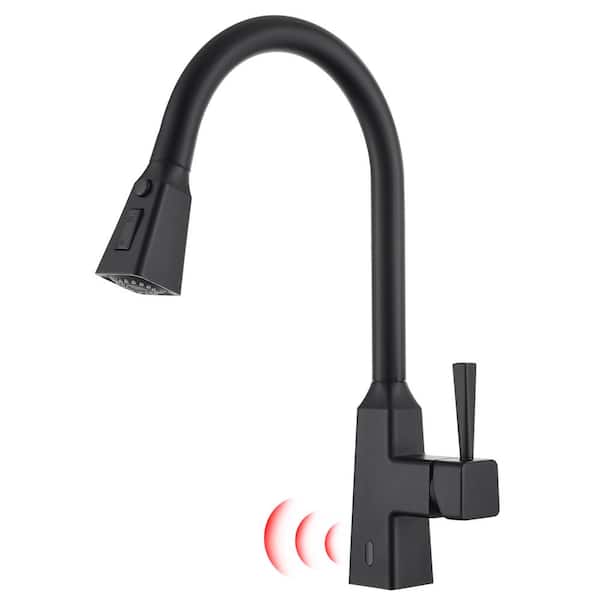 PERLIRIA INC Touchless Square Single Handle Pull Down Sprayer Kitchen Faucet with Multifuctional Sprayer,Sensor Faucet in Matte Black