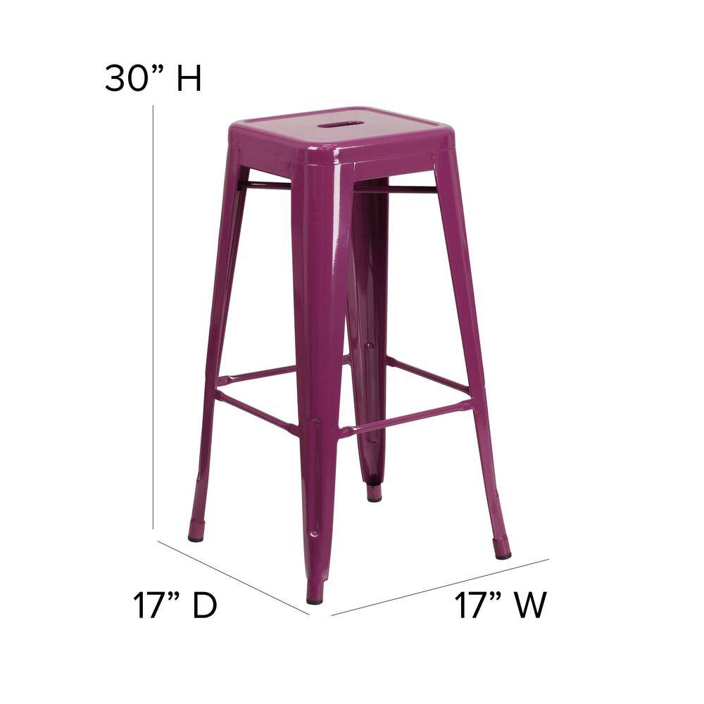 30'' Purple Metal Indoor-Outdoor Stackable Barstool