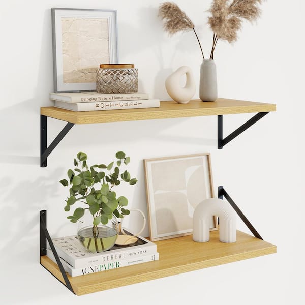 24 in. W x 10 in. D Oak Floating Shelves, Deep Floating Shelves Set of 2, Wide Wall Shelves, Decorative Wall Shelf