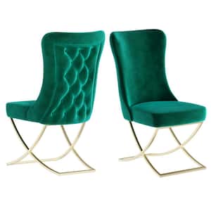Majestic Green/Gold Upholstered Dining Side Chair (Set of 2) (20 in. W x 37.5 in. H) No Assembly Required