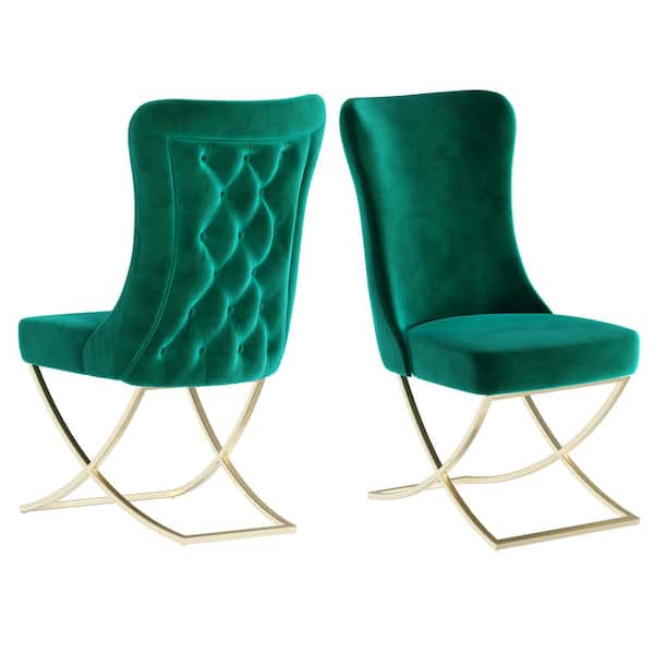 Ottomanson Majestic Green/Gold Upholstered Dining Side Chair (Set of 2) (20 in. W x 37.5 in. H) No Assembly Required