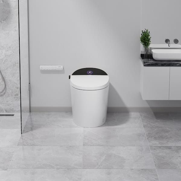Elongated Electric Bidet Toilet 1.08/1.45 GPF Dual Flush in White with Foot Sensor, Auto Flush
