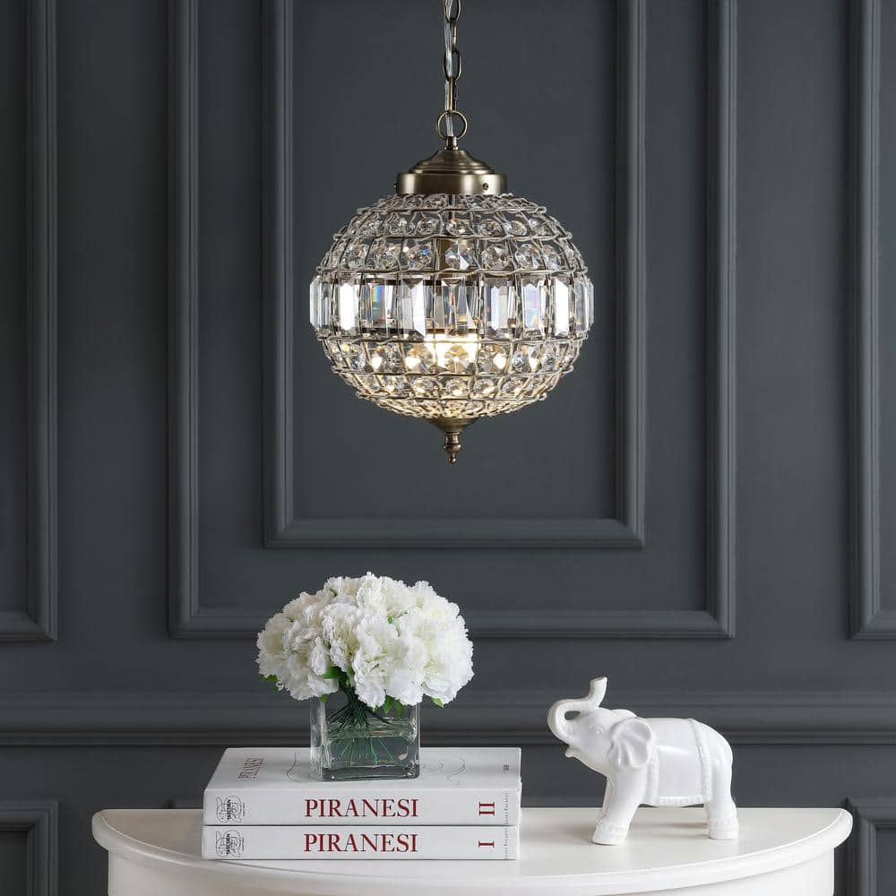 Georgina Antique Brass 12" Crystal Globe LED Pendant