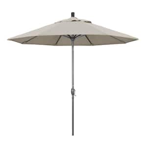9 ft. Hammertone Grey Aluminum Market Patio Umbrella with Push Button Tilt Crank Lift in Woven Granite Olefin