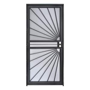 32 in. x 80 in. 469 Series Black Prehung Universal Hinge Outswing Sunburst Security Door