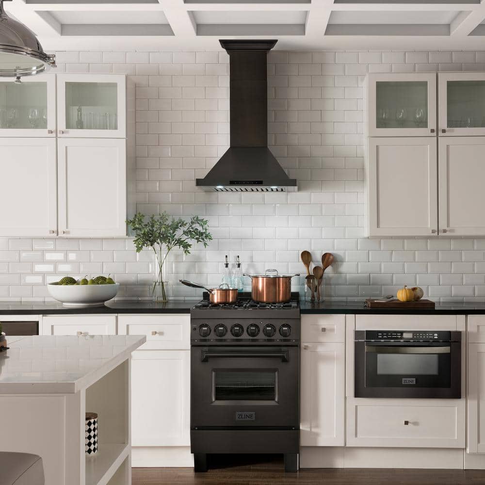 24" Black Stainless Steel Convertible Wall Mount Range Hood