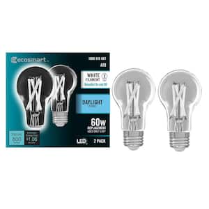 60-Watt Equivalent A19 Dimmable White Filament CEC Clear Glass E26 LED Light Bulb Daylight 5000K (24-Pack)