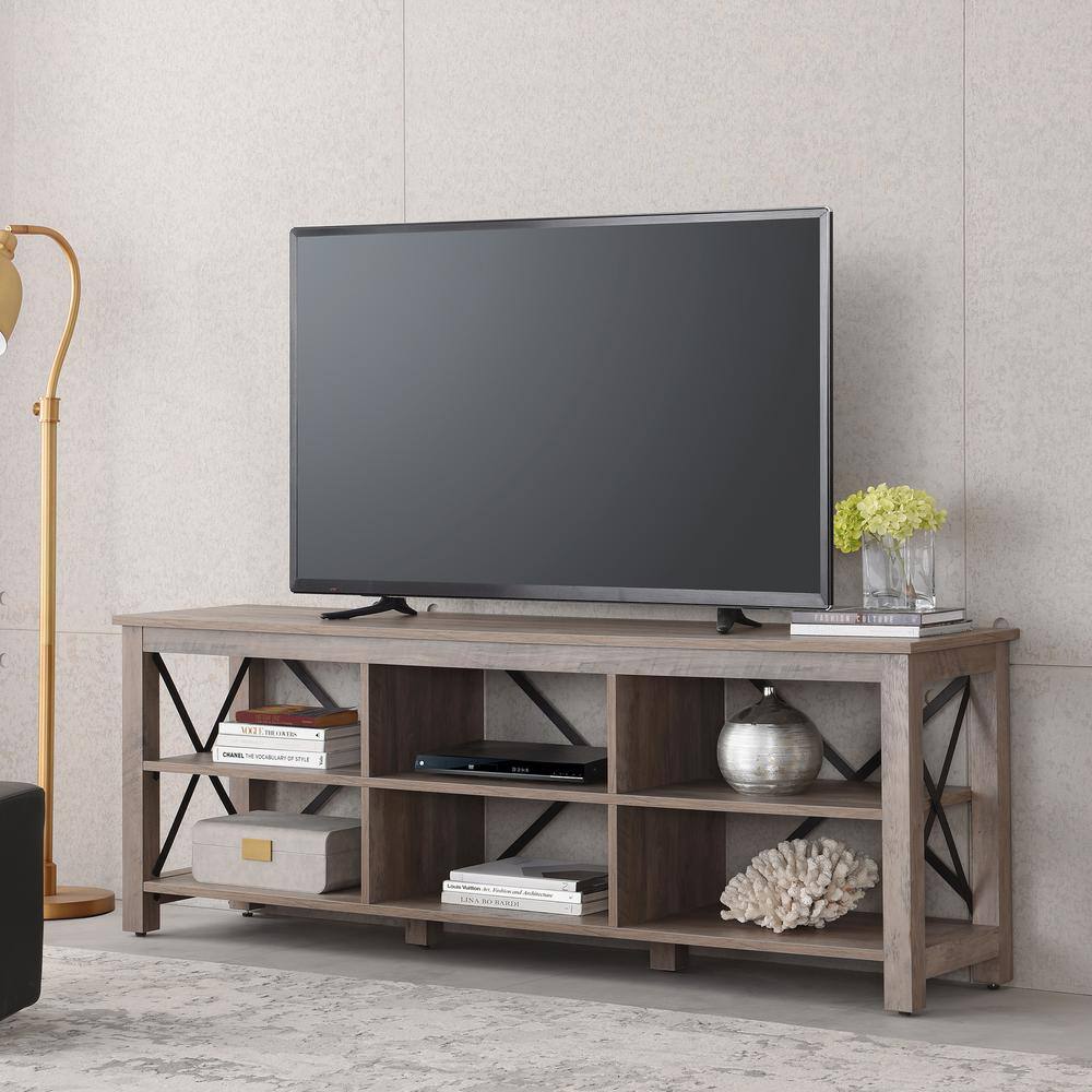 Sawyer Gray Oak Rectangular TV Stand with Metal Accents