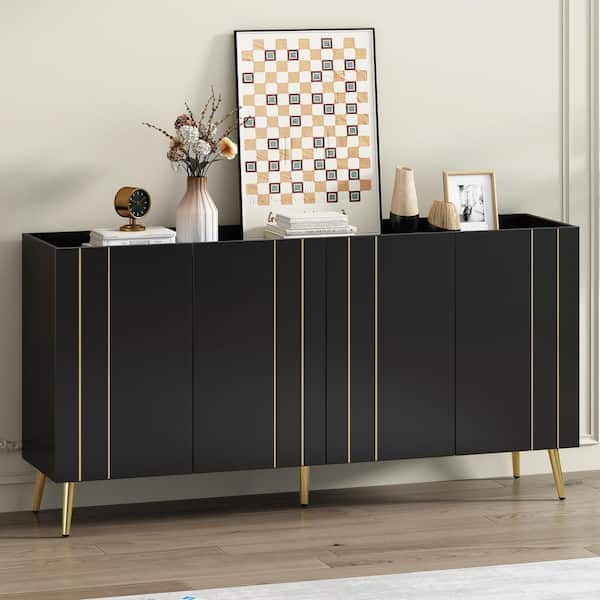Finnegan 31.40 in. H x 62.90 in. W Black Wood Shoe Storage Cabinet with 5 Metal Legs, Adjustable Shelves