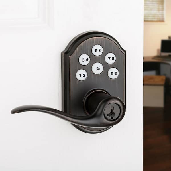 Z-Wave SmartCode Venetian Bronze Keypad Electronic Tustin Door Handle Featuring SmartKey Security