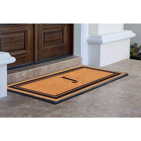 A1 Home Collections A1hc Markham Picture Frame Black/Beige 30 in. x 60 in. Coir and Rubber Flocked Large Outdoor Monogrammed x Door Mat