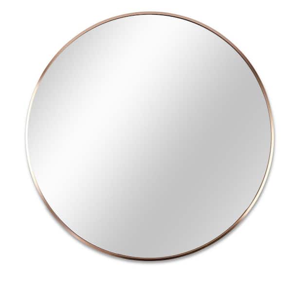 Tidoin 20 in. W x 20 in. H Round Framed Hook Wall Bathroom Vanity Mirror in Gold