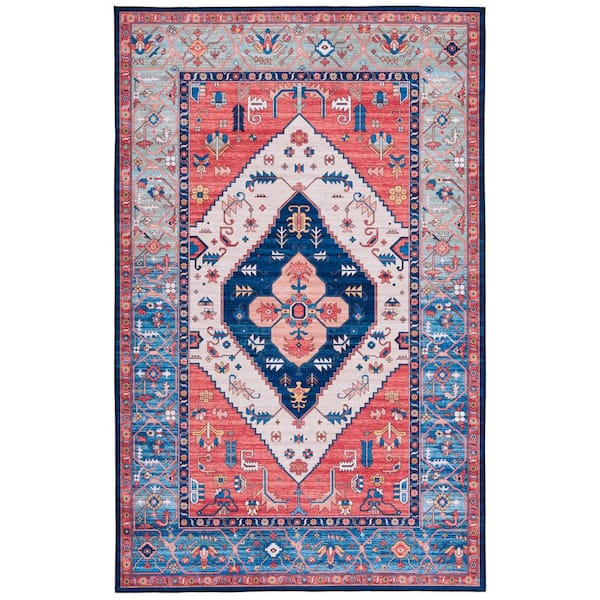 SAFAVIEH Tuscon Rust/Blue 8 ft. x 10 ft. Machine Washable Medallion Border Area Rug