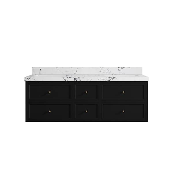 Willow Collections Roswell 60 in. Double Sink Freestanding Black Bath Vanity with Viola Night Qt. Top Unassembled