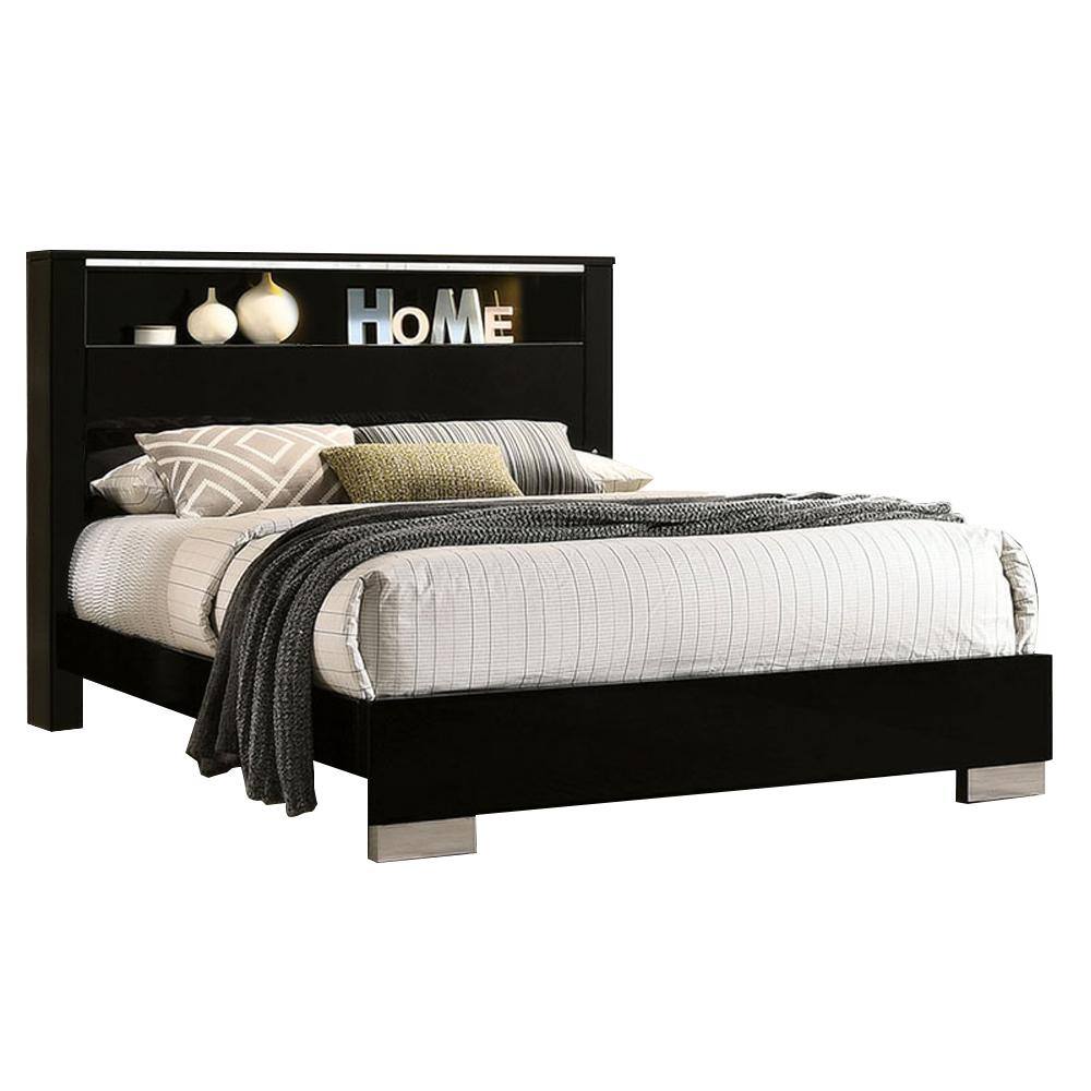 Carly Black Wood Frame Queen Platform Bed AA1586Q-BED - The Home Depot