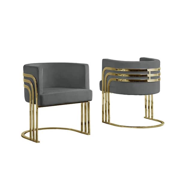 Best Quality Furniture Paty Dark Gray Velvet Gold Upholstered Barrel Chair (Set of 1)