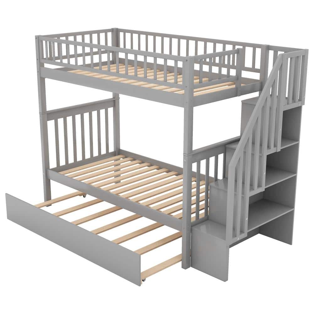 Gray Twin over Twin Bunk Bed with Trundle and Storage Shelves durable construction easy to install price history on PriceWatchPro