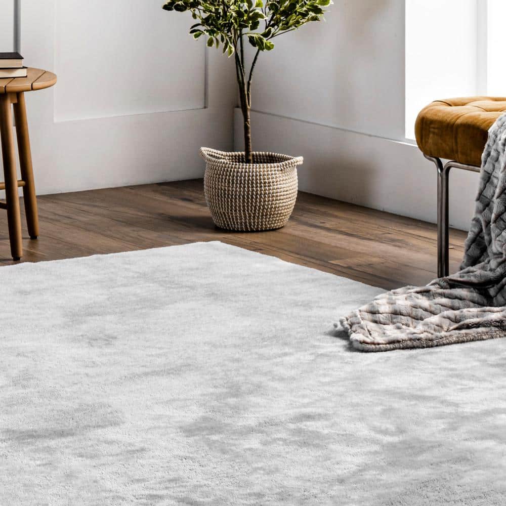 Light Gray Washable Non-Slip Shag Area Rug 3' x 5'