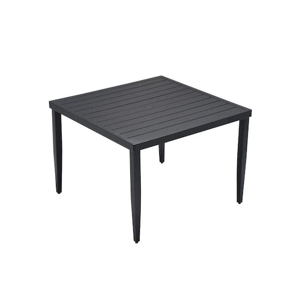 40 in. Ember Black Square Aluminum Outdoor Dining Table with Tapered Feet and Umbrella Hole