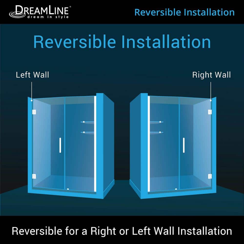 Black Frameless Hinged Shower Door with Clear Glass, 61" x 72"