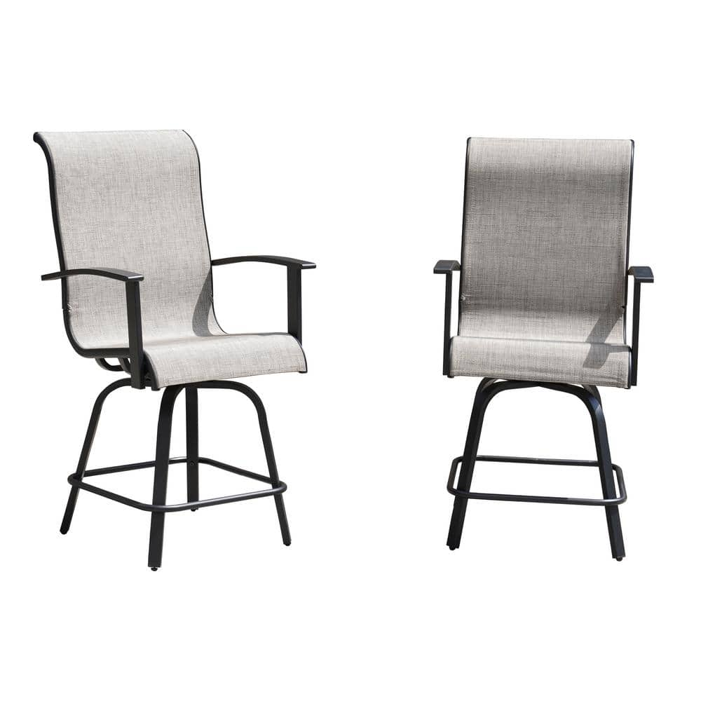 Clihome Metal Swivel Outdoor Barstool with Removable Teslin Cushion and ...