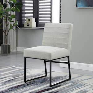 Channeled Sustainable Gray Woven Upholstery Metal Dining Chair