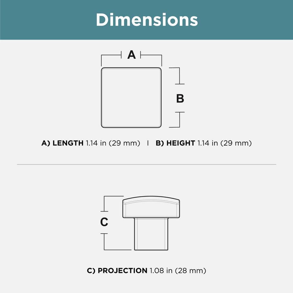 Brushed Brass Modern Square Cabinet Knob with Mounting Hardware