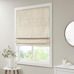 Leighton Ivory Cordless Printed Faux Silk 27 in. W x 64 in. L Room Darkening Roman Shade