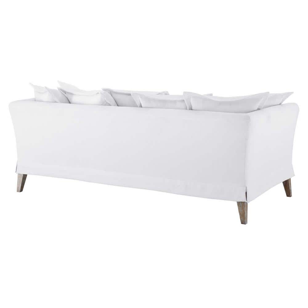 Rowan 84 in. White Fabric Sofa with Rustic Wood Frame