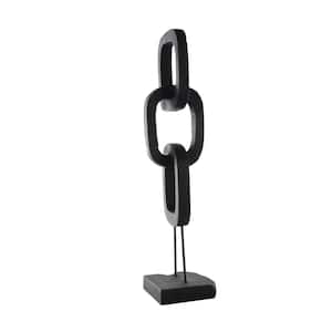 Black Teak Wood Tall 3-Link Chain Sculpture with Stand