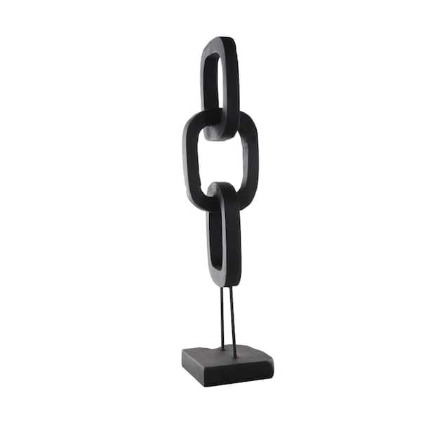 Litton Lane Black Teak Wood Tall 3-Link Chain Sculpture with Stand