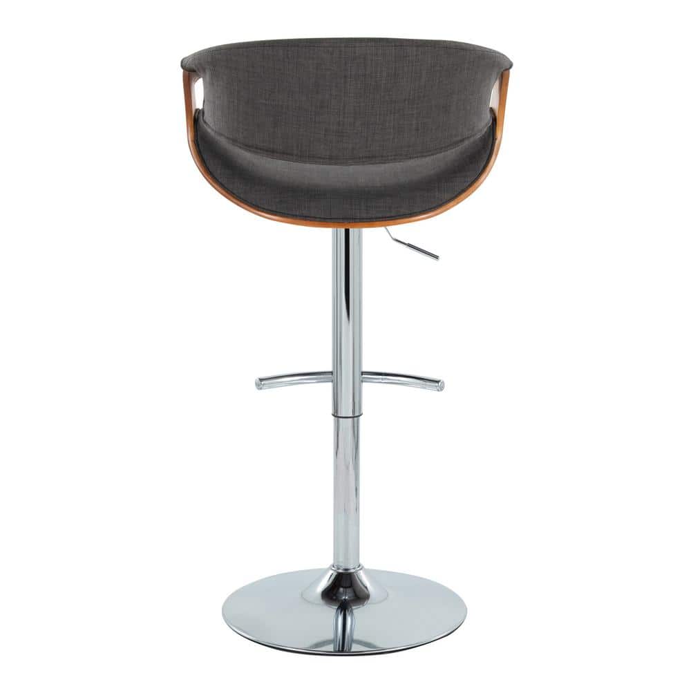 Adjustable Dark Gray Swivel Barstool with Walnut and Chrome