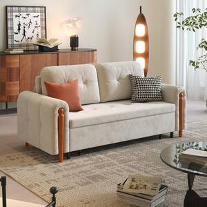 74.8 in. W Beige Folding Technological Velvet Twin Sleeper Size Sofa Bed