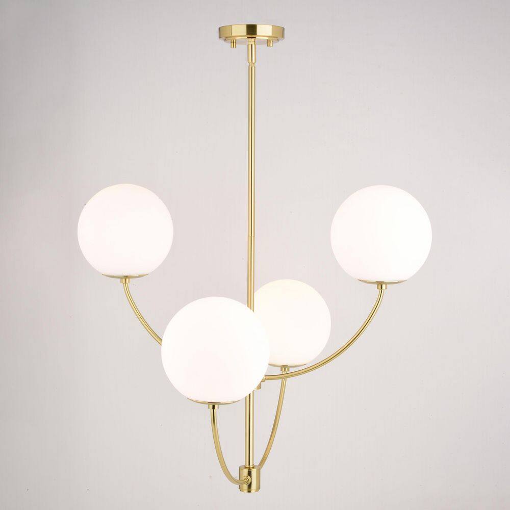 Avers 26" Gold Brass Mid-Century Modern Chandelier with White Globe Glass