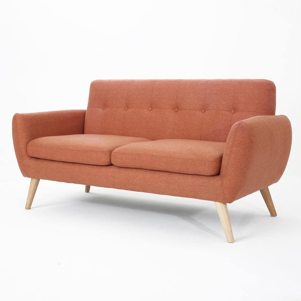 Mid-Century Orange and Brown Tufted Fabric Sofa