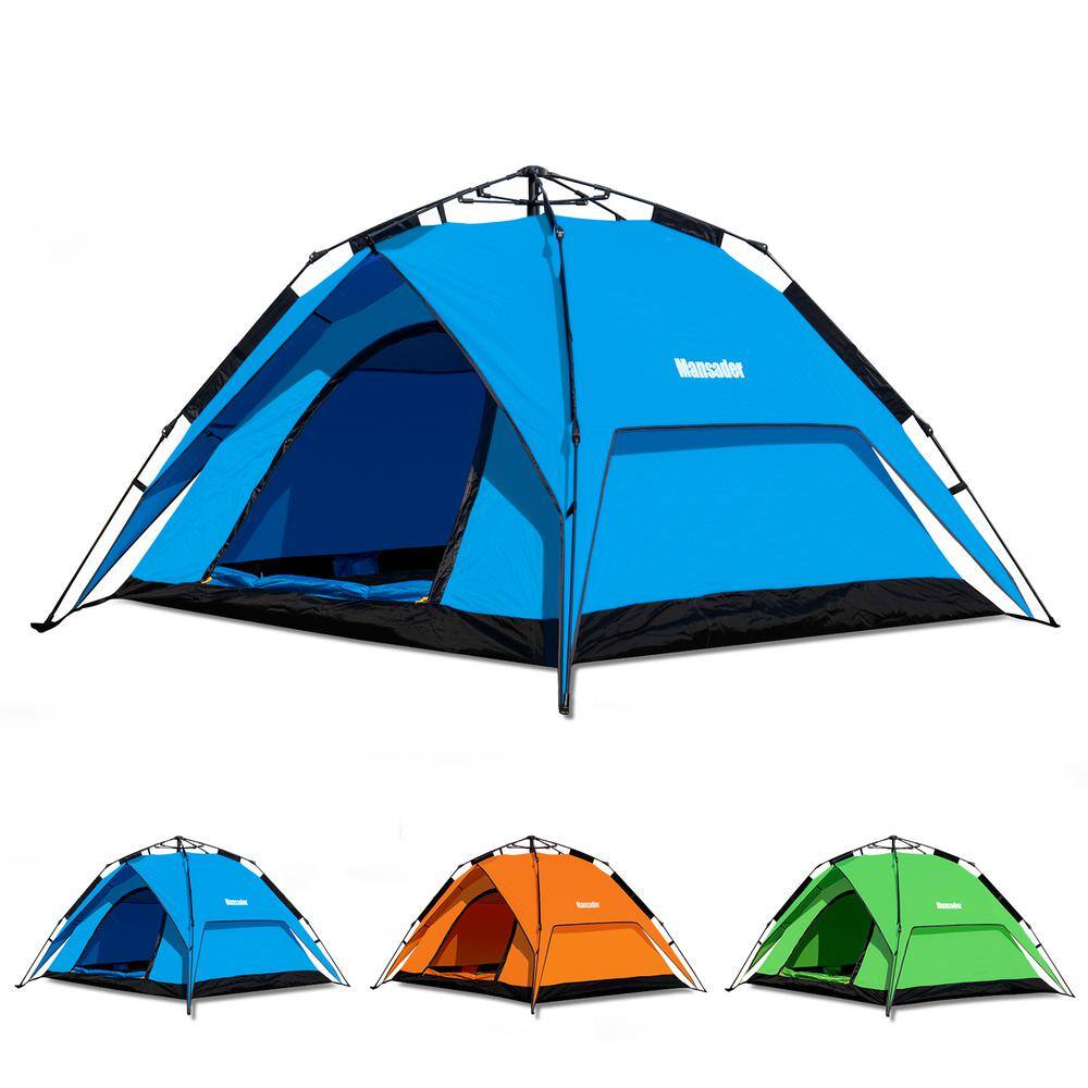 Mansader 8 ft. x 7 ft. Blue Pop-up 4-Person Dome Camping Tent with ...