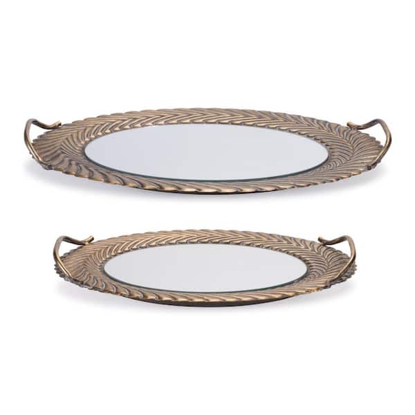 Orange Oval Metal 18.25 in. Tray Set of 2