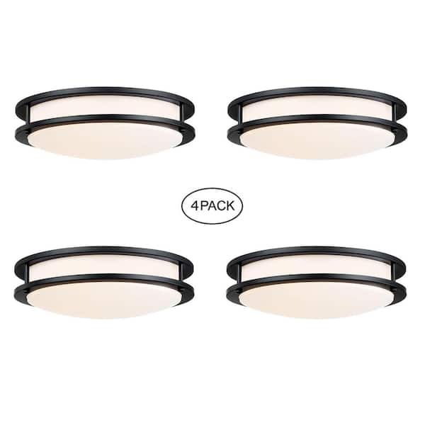 Hukoro Hanz 13 in. Matte Black Selectable LED 2700K, 3000K, 3500K, 4000K, 5000K Flush Mount Ceiling Light(4-Pack)