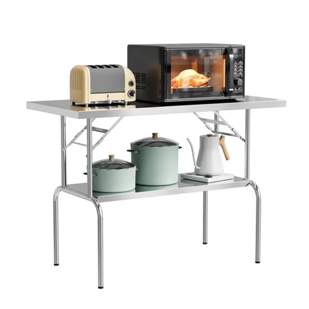 48" x 24" Stainless Steel Folding Table with Undershelf