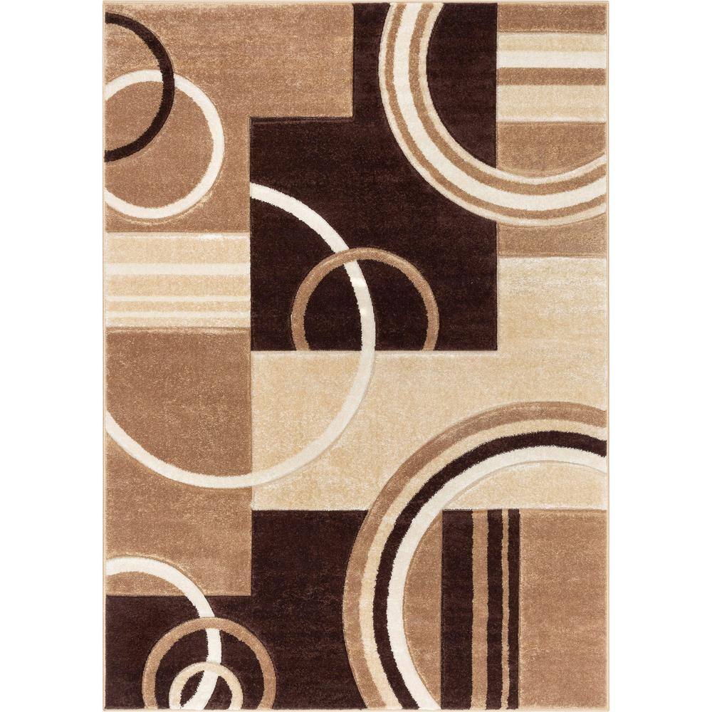 Ivory and Brown Geometric Synthetic Area Rug 3'11" x 5'3"