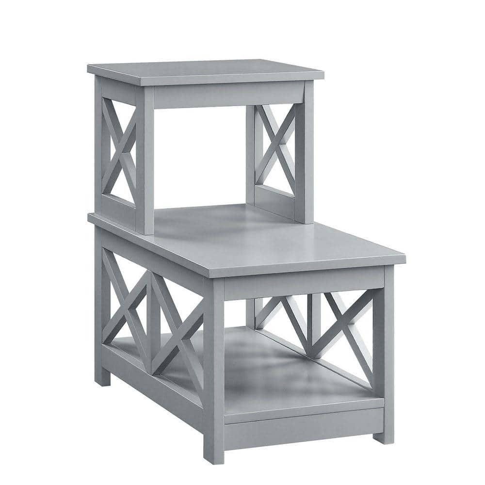 Oxford Gray L-Shaped Chairside End Table with X Frames