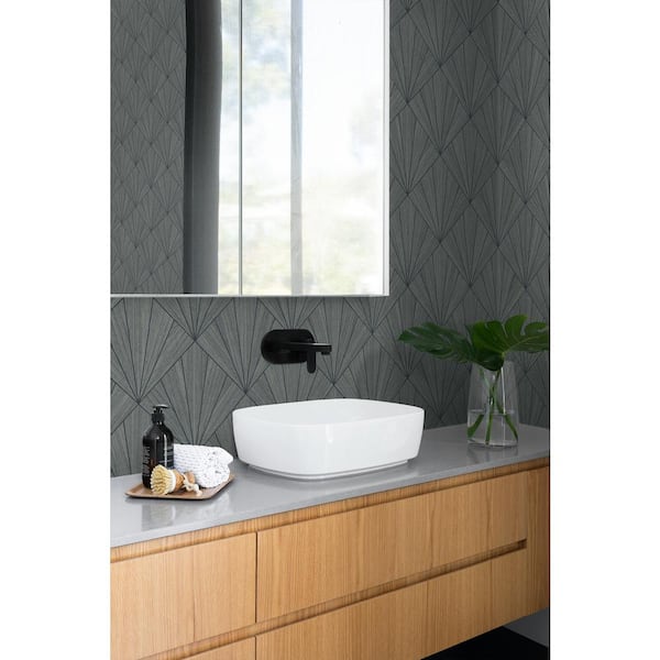 60.75 sq. ft. Charcoal and Black Mikkeli Embossed Vinyl Unpasted Wallpaper Roll